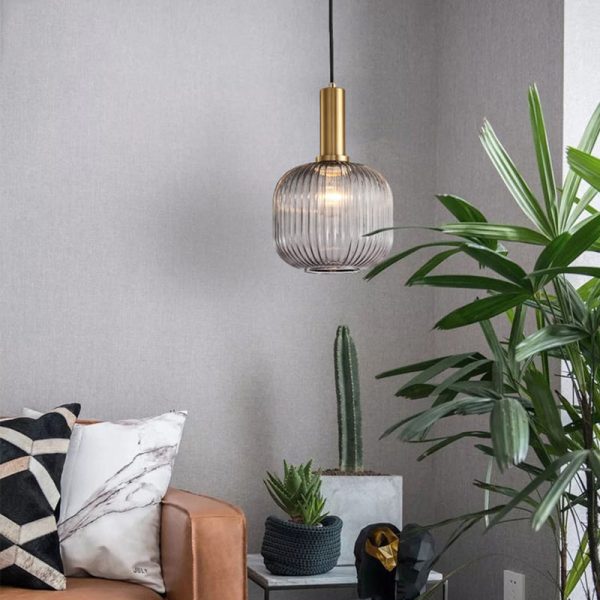 Contemporary Scandinavian Metal Glass Cylinder Striped Lantern 1-Light Pendant Light For Dining Room - Image 20