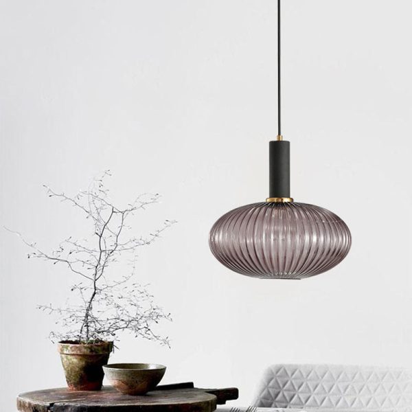 Contemporary Scandinavian Metal Glass Cylinder Striped Lantern 1-Light Pendant Light For Dining Room - Image 22