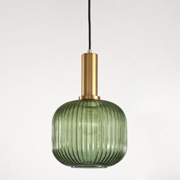Contemporary Scandinavian Metal Glass Cylinder Striped Lantern 1-Light Pendant Light For Dining Room - Image 25