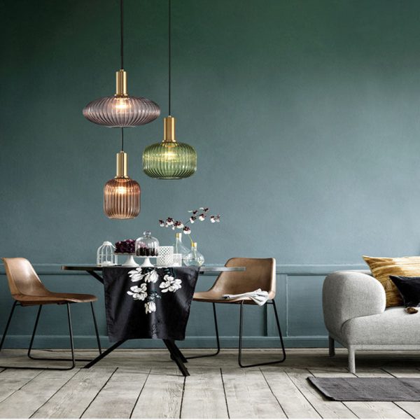Contemporary Scandinavian Metal Glass Cylinder Striped Lantern 1-Light Pendant Light For Dining Room - Image 3
