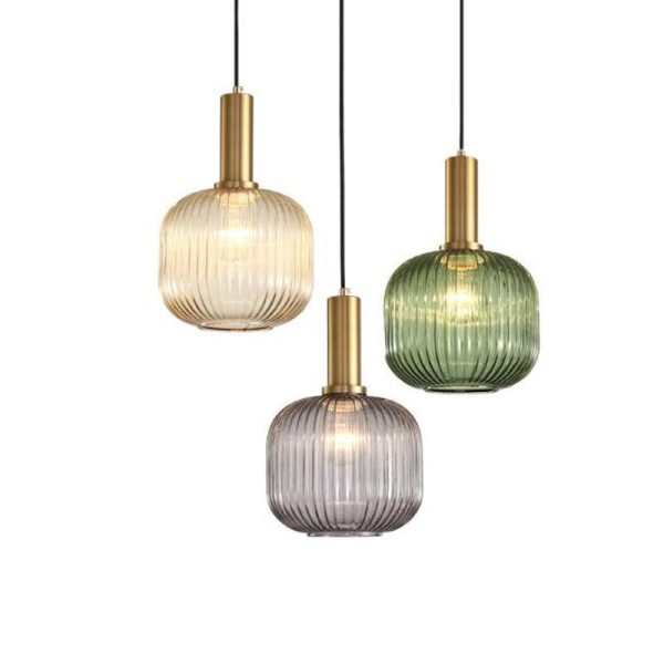 Contemporary Scandinavian Metal Glass Cylinder Striped Lantern 1-Light Pendant Light For Dining Room - Image 23