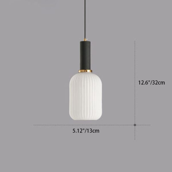 Contemporary Scandinavian Metal Glass Cylinder Striped Lantern 1-Light Pendant Light For Dining Room - Image 8