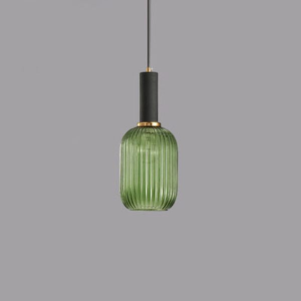 Contemporary Scandinavian Metal Glass Cylinder Striped Lantern 1-Light Pendant Light For Dining Room - Image 29
