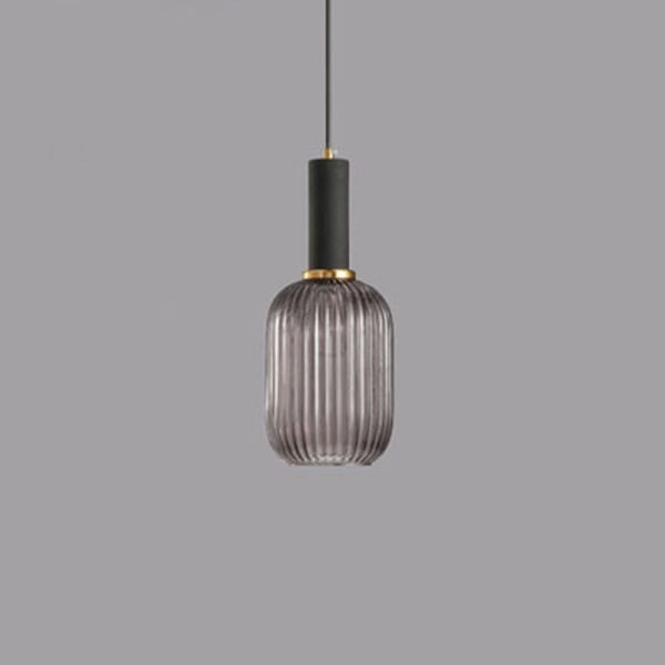 Contemporary Scandinavian Metal Glass Cylinder Striped Lantern 1-Light Pendant Light For Dining Room - Image 31