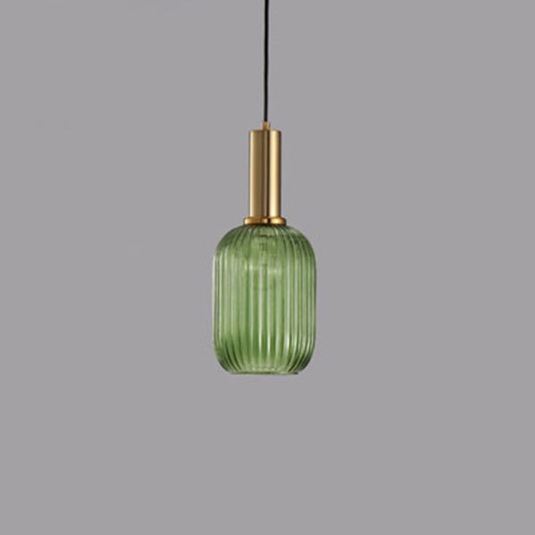 Contemporary Scandinavian Metal Glass Cylinder Striped Lantern 1-Light Pendant Light For Dining Room - Image 30