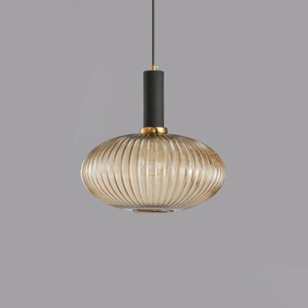 Contemporary Scandinavian Metal Glass Cylinder Striped Lantern 1-Light Pendant Light For Dining Room - Image 40