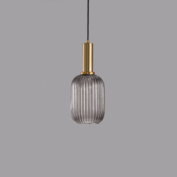 Contemporary Scandinavian Metal Glass Cylinder Striped Lantern 1-Light Pendant Light For Dining Room - Image 32