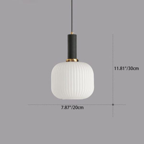 Contemporary Scandinavian Metal Glass Cylinder Striped Lantern 1-Light Pendant Light For Dining Room - Image 9