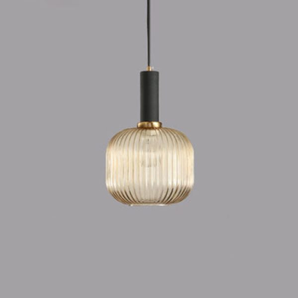 Contemporary Scandinavian Metal Glass Cylinder Striped Lantern 1-Light Pendant Light For Dining Room - Image 36