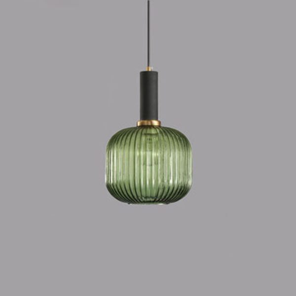 Contemporary Scandinavian Metal Glass Cylinder Striped Lantern 1-Light Pendant Light For Dining Room - Image 33
