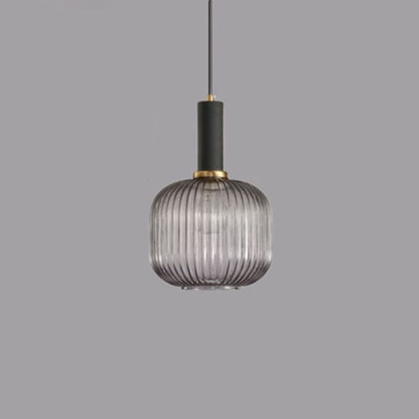 Contemporary Scandinavian Metal Glass Cylinder Striped Lantern 1-Light Pendant Light For Dining Room - Image 34