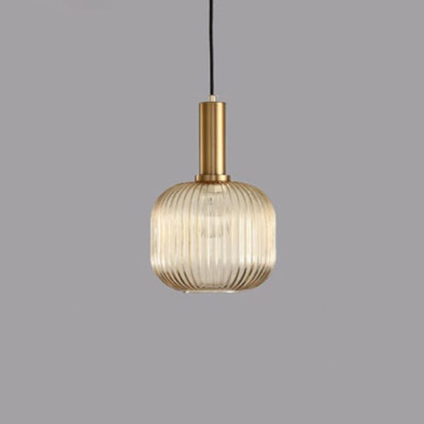 Contemporary Scandinavian Metal Glass Cylinder Striped Lantern 1-Light Pendant Light For Dining Room - Image 38