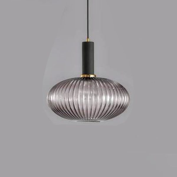 Contemporary Scandinavian Metal Glass Cylinder Striped Lantern 1-Light Pendant Light For Dining Room - Image 42