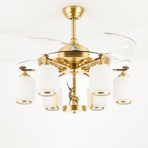 Traditional Chinese Iron Glass ABS Cylinder Deer 10-Light Downrods Ceiling Fan Light For Living Room - Image 21