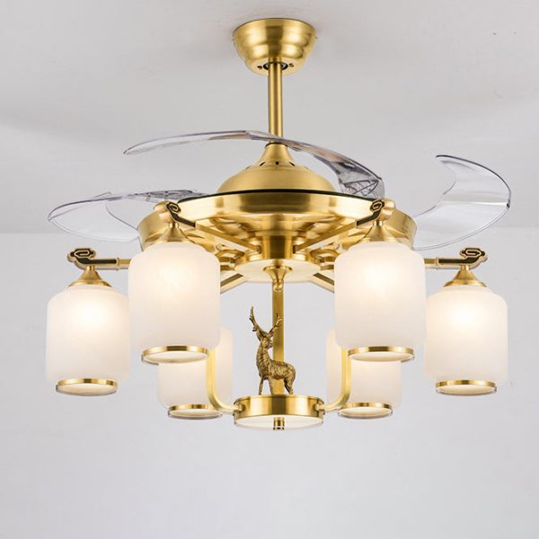 Traditional Chinese Iron Glass ABS Cylinder Deer 10-Light Downrods Ceiling Fan Light For Living Room - Image 20