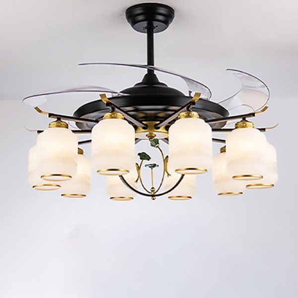Traditional Chinese Iron Glass ABS Cylinder Deer 10-Light Downrods Ceiling Fan Light For Living Room - Image 12