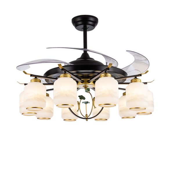 Traditional Chinese Iron Glass ABS Cylinder Deer 10-Light Downrods Ceiling Fan Light For Living Room - Image 22