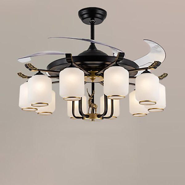 Traditional Chinese Iron Glass ABS Cylinder Deer 10-Light Downrods Ceiling Fan Light For Living Room - Image 13