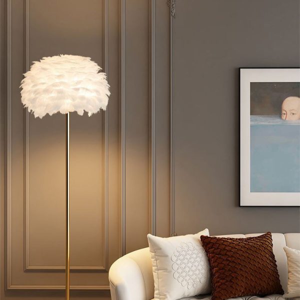 Contemporary Nordic Iron Feather Crystal Oval 1-Light Standing Floor Lamp For Living Room - Image 12