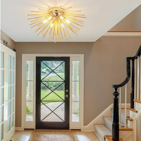 Contemporary Nordic Stainless Steel Hardware Firework Lines 6-Light Semi-Flush Mount Ceiling Light For Living Room - Image 12