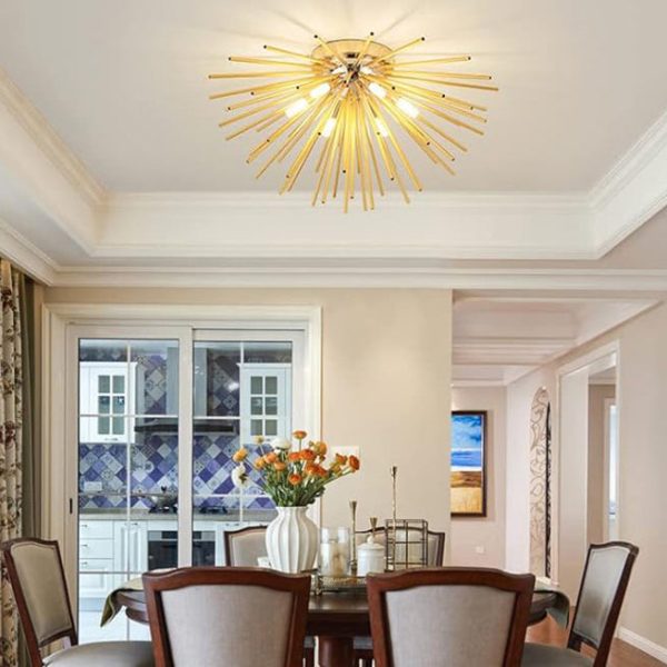 Contemporary Nordic Stainless Steel Hardware Firework Lines 6-Light Semi-Flush Mount Ceiling Light For Living Room - Image 13