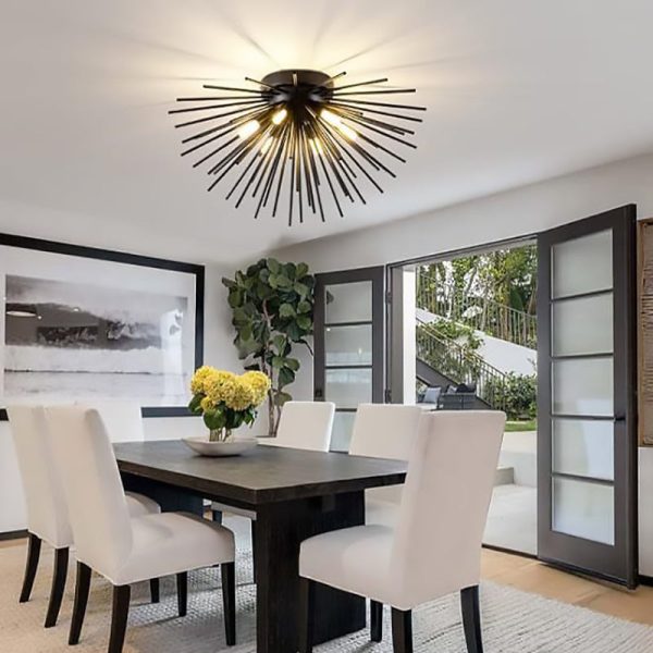 Contemporary Nordic Stainless Steel Hardware Firework Lines 6-Light Semi-Flush Mount Ceiling Light For Living Room - Image 3