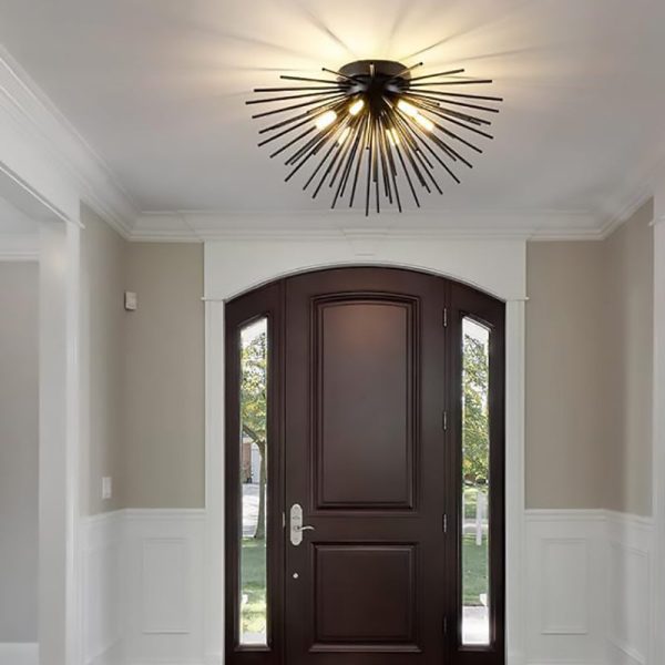 Contemporary Nordic Stainless Steel Hardware Firework Lines 6-Light Semi-Flush Mount Ceiling Light For Living Room - Image 5