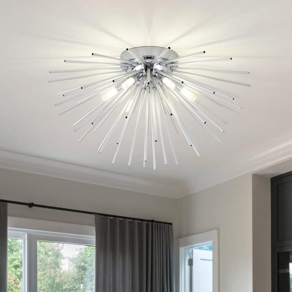 Contemporary Nordic Stainless Steel Hardware Firework Lines 6-Light Semi-Flush Mount Ceiling Light For Living Room - Image 2