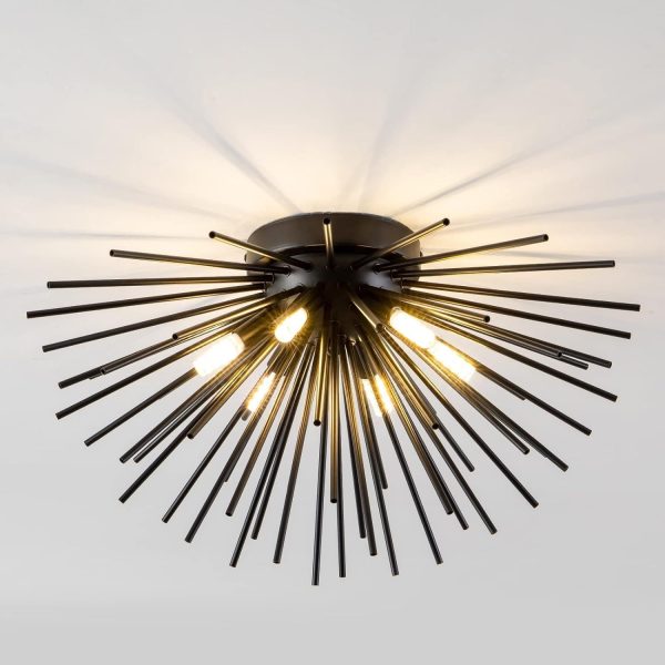 Contemporary Nordic Stainless Steel Hardware Firework Lines 6-Light Semi-Flush Mount Ceiling Light For Living Room - Image 14