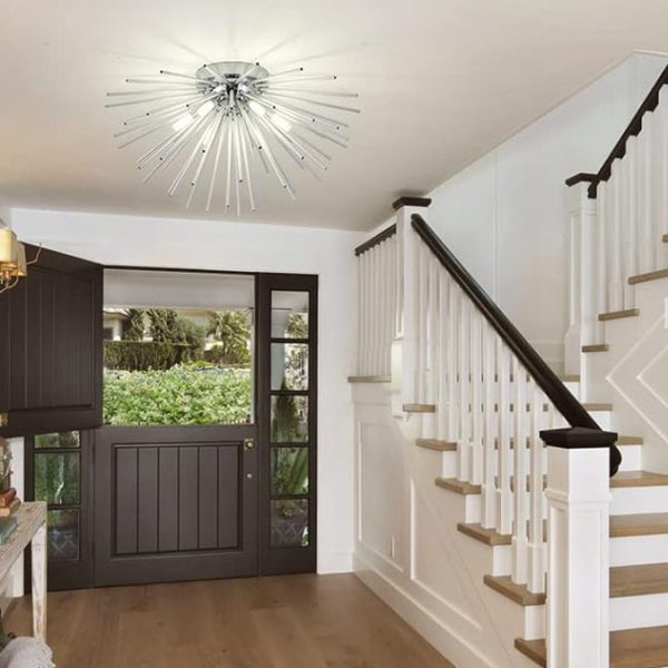 Contemporary Nordic Stainless Steel Hardware Firework Lines 6-Light Semi-Flush Mount Ceiling Light For Living Room - Image 4