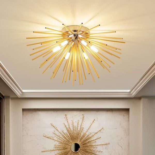 Contemporary Nordic Stainless Steel Hardware Firework Lines 6-Light Semi-Flush Mount Ceiling Light For Living Room - Image 10