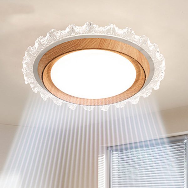 Modern Simplicity ABS PC Acrylic Round Lace LED Flush Mount Ceiling Bladeless Fan Light For Bedroom - Image 4