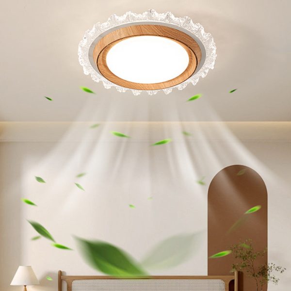 Modern Simplicity ABS PC Acrylic Round Lace LED Flush Mount Ceiling Bladeless Fan Light For Bedroom - Image 5