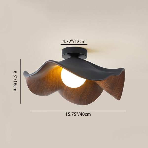 Contemporary Scandinavian Iron Resin Lotus Leaf Wave 1-Light Semi-Flush Mount Ceiling Light For Hallway - Image 7