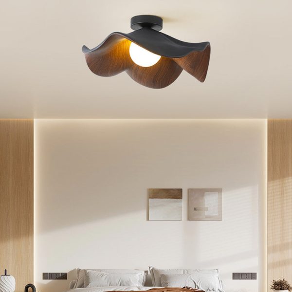Contemporary Scandinavian Iron Resin Lotus Leaf Wave 1-Light Semi-Flush Mount Ceiling Light For Hallway - Image 2