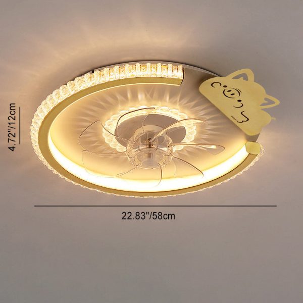 Modern Luxury Kids Round Crown Animal Acrylic ABS LED Flush Mount Ceiling Fan Light For Bedroom - Image 9