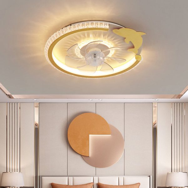 Modern Luxury Kids Round Crown Animal Acrylic ABS LED Flush Mount Ceiling Fan Light For Bedroom - Image 2