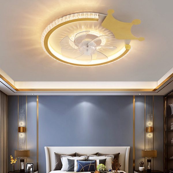 Modern Luxury Kids Round Crown Animal Acrylic ABS LED Flush Mount Ceiling Fan Light For Bedroom - Image 3