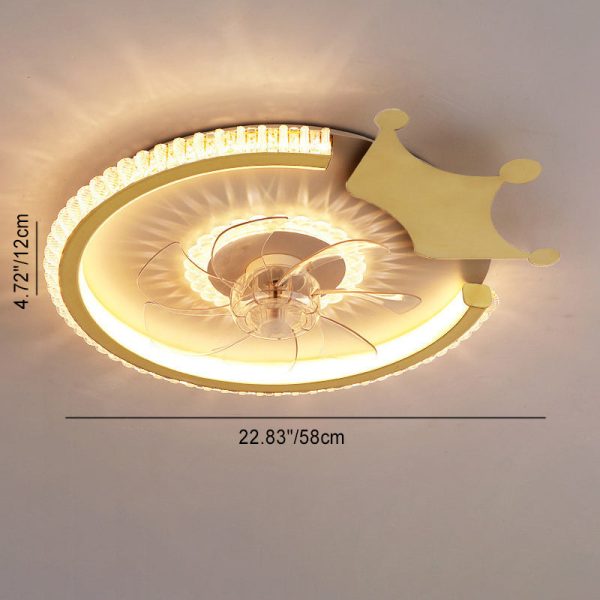 Modern Luxury Kids Round Crown Animal Acrylic ABS LED Flush Mount Ceiling Fan Light For Bedroom - Image 6