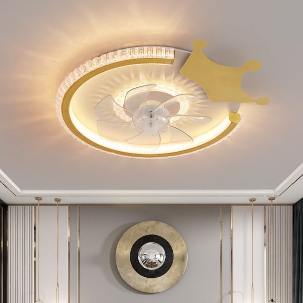 Modern Luxury Kids Round Crown Animal Acrylic ABS LED Flush Mount Ceiling Fan Light For Bedroom - Image 4