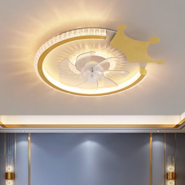 Modern Luxury Kids Round Crown Animal Acrylic ABS LED Flush Mount Ceiling Fan Light For Bedroom - Image 5