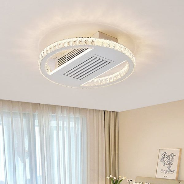 Modern Luxury Aluminum Iron Acrylic Rectangular Square Round LED Semi-Flush Mount Bladeless Ceiling Fan Light For Living Room - Image 3