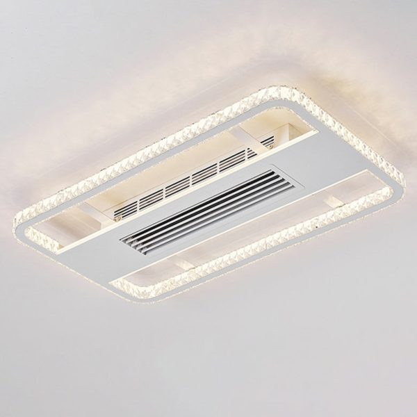 Modern Luxury Aluminum Iron Acrylic Rectangular Square Round LED Semi-Flush Mount Bladeless Ceiling Fan Light For Living Room - Image 4