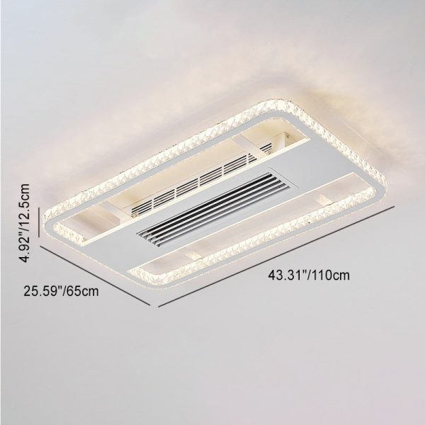 Modern Luxury Aluminum Iron Acrylic Rectangular Square Round LED Semi-Flush Mount Bladeless Ceiling Fan Light For Living Room - Image 6