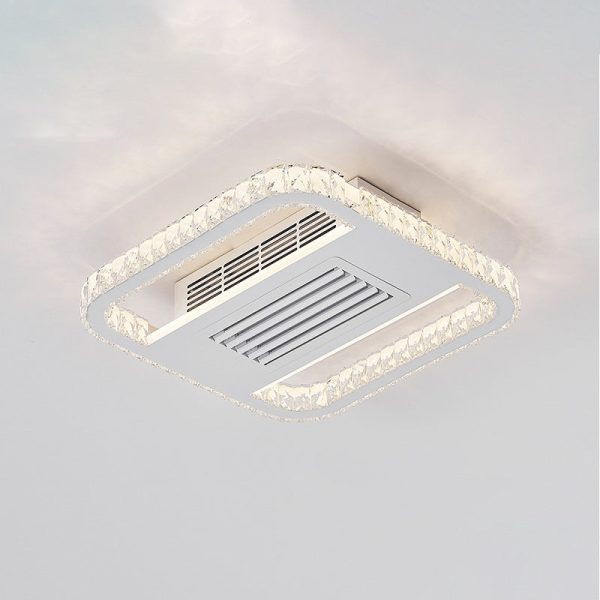 Modern Luxury Aluminum Iron Acrylic Rectangular Square Round LED Semi-Flush Mount Bladeless Ceiling Fan Light For Living Room - Image 11