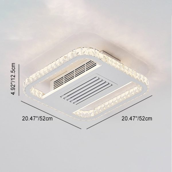 Modern Luxury Aluminum Iron Acrylic Rectangular Square Round LED Semi-Flush Mount Bladeless Ceiling Fan Light For Living Room - Image 7