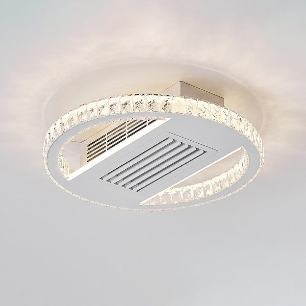 Modern Luxury Aluminum Iron Acrylic Rectangular Square Round LED Semi-Flush Mount Bladeless Ceiling Fan Light For Living Room - Image 12