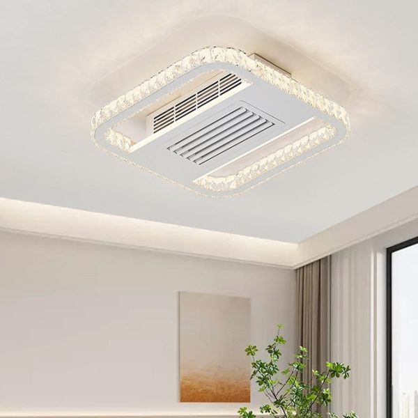 Modern Luxury Aluminum Iron Acrylic Rectangular Square Round LED Semi-Flush Mount Bladeless Ceiling Fan Light For Living Room - Image 2