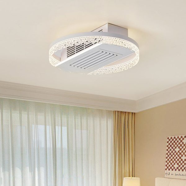 Modern Luxury Aluminum Iron Acrylic Round LED Semi-Flush Mount Leafless Ceiling Fan Light For Bedroom - Image 3