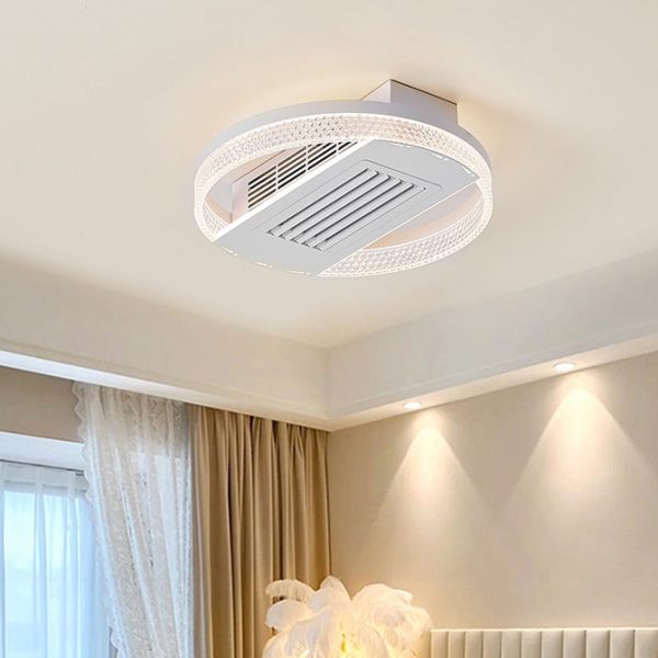 Modern Luxury Aluminum Iron Acrylic Round LED Semi-Flush Mount Leafless Ceiling Fan Light For Bedroom - Image 4